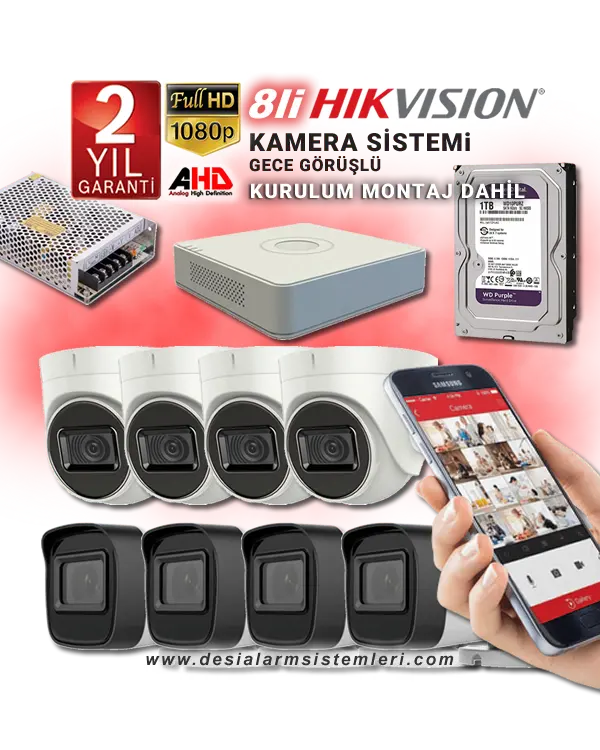 8li Hikvision kamera güvenlik sistemi seti
