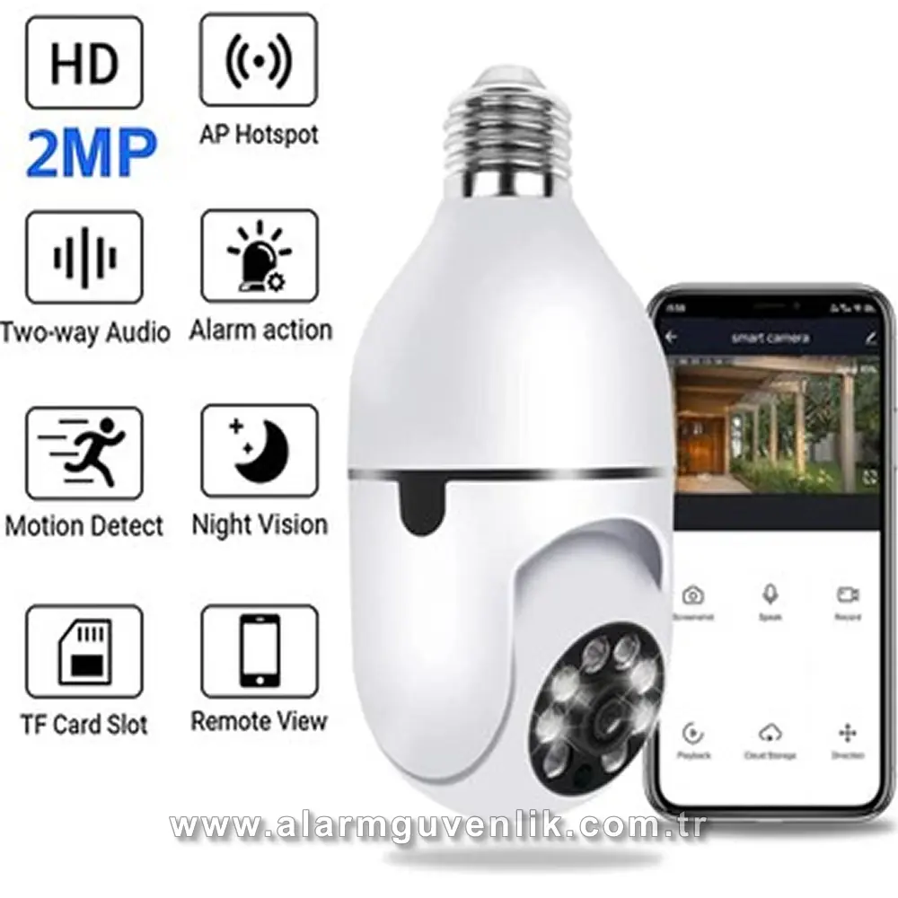 WiFi Ampul Kamera (E-27 Duy 2MP 360 Derece) Görsel 3