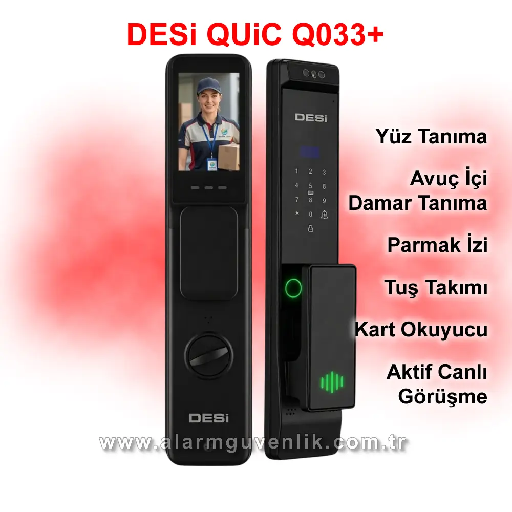 DESi QUiC Q033+ Akıllı Kilit Sanal Kapı Kolu Yüz, Avuç İçi Damar, Parmak İzi Tanıma, Şifre, Kart Okuyuculu
