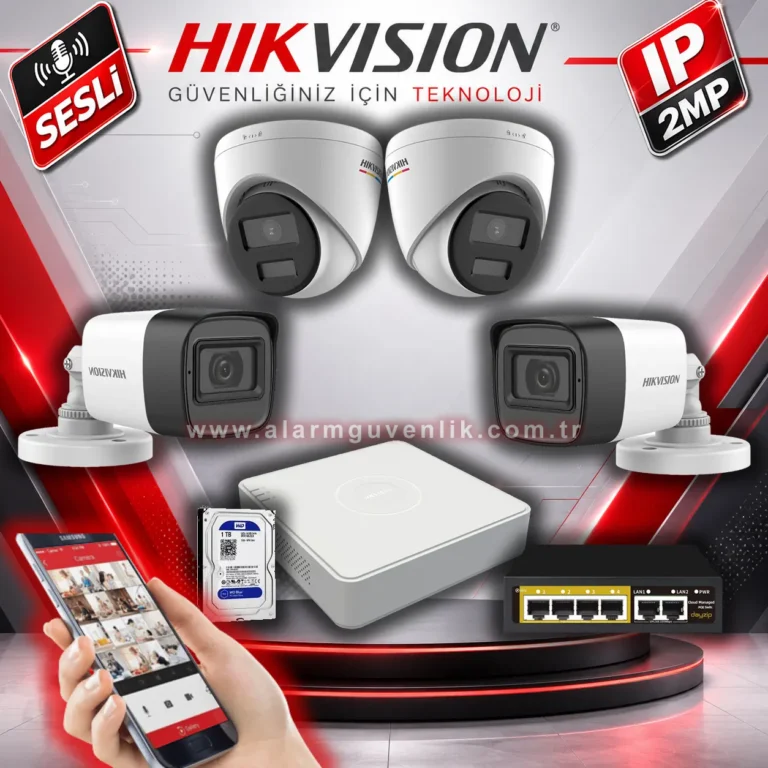 Hikvision IP 4 Kameralı Set (Sesli)