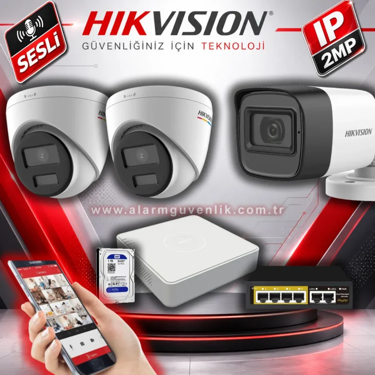 Hikvision IP 3 Kameralı Set (Sesli)
